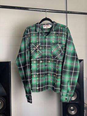 Vale Lives Forever Grinch Gems Green Flannel Long Sleeve Shirt
